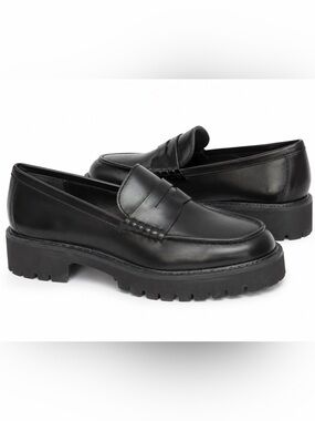 Steve Madden Black Leather Lug Sole Penny Loafers NWT